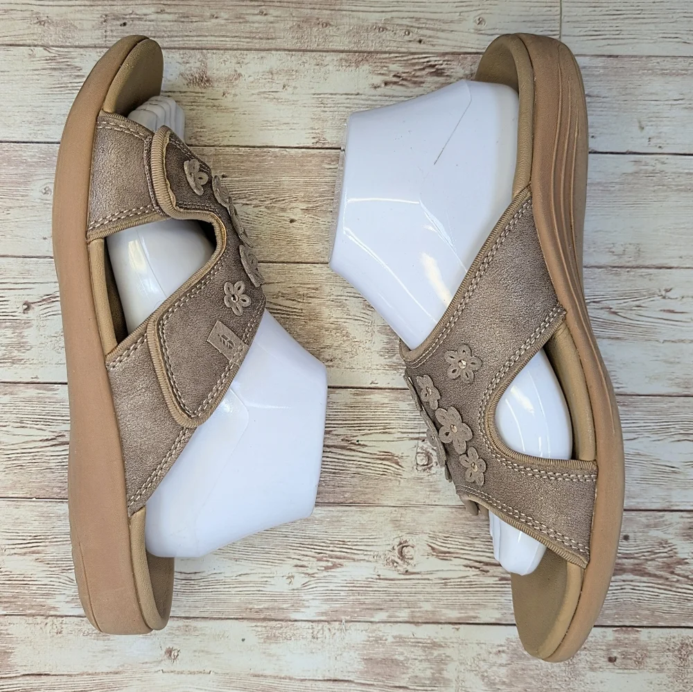 Revitalign Kholo Hampton "Bronze" Tan Velcro Strap Open Toe Slide Sandals 10 - Picture 11 of 13